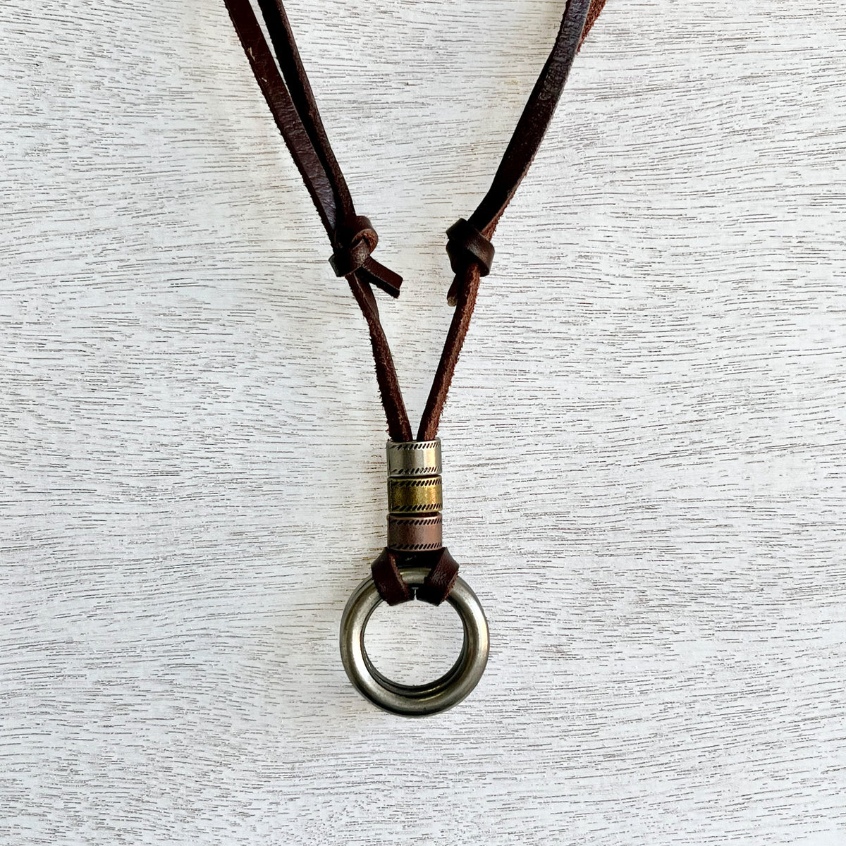 Leather on sale ring necklace