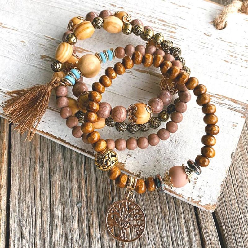 Boho Wood Name Bead Bracelet