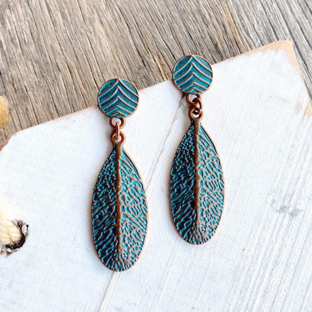 Leaf Droplet Verdi & Copper Earrings | Boho Earrings Australia – SOULZA ...